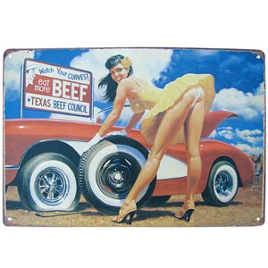 Cedule RETRO Girl - Watch Your CURVES! eat more BEEF