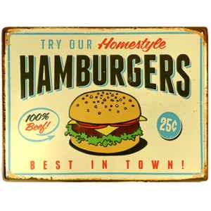 Retro plechová tabule Hamburgers
