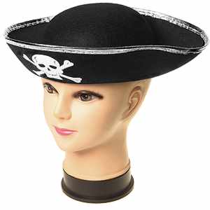 Pirátský klobouk dětský černý se stříbrným lemem
