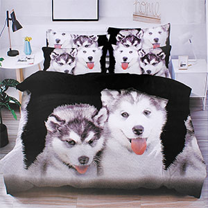 Povlečení na postel 3 dílná sada 5D Husky Bavlna
