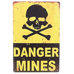 Plechová tabule Danger Mines 20x30