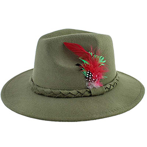 Lovecký klobouk s peříčky zelený
